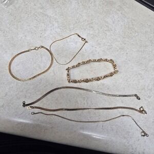 Vintage Monet Japan Gold Tone Bracelet Necklace Lot Herringbone Link 6pc Jewelry